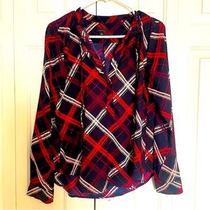 Ann Taylor Plaid Red and Navy Women's Top